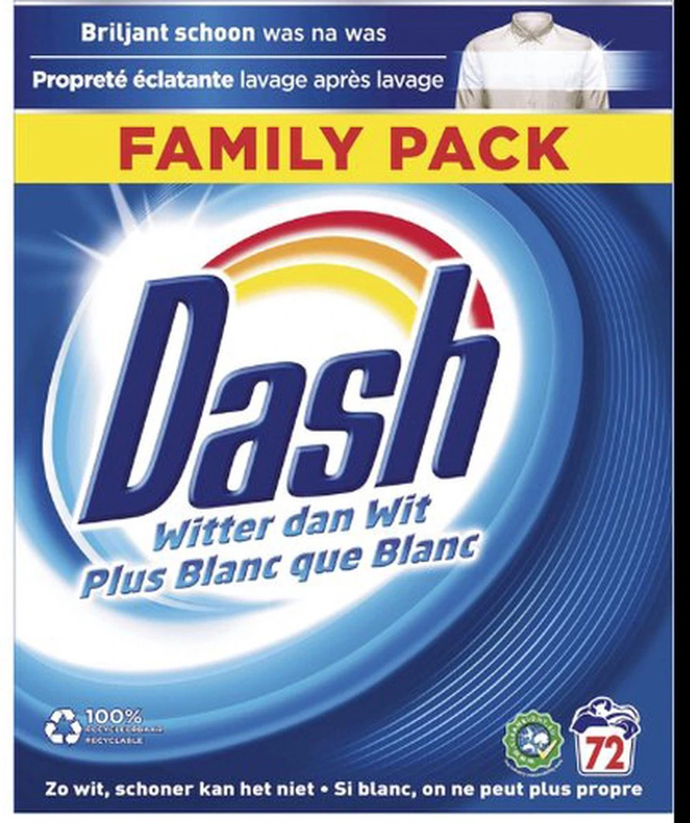 Dash Waspoeder Original Wit - Wasmiddel - 72 Wasbeurten - Voordeelverpakking 2 Dash Waspoeder Original Wit - Wasmiddel - 72 Wasbeurten - Voordeelverpakking - Afbeelding 2