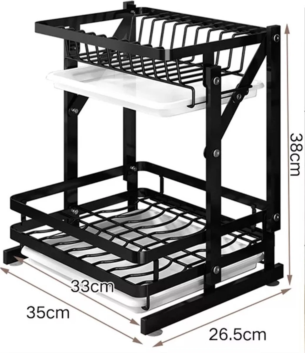TammaT - Afdruiprek Met Lekbak 2 Laags – Inklapbaar - Afwasrek – Met 2 Lekbakken – Extra Accessories Voor Servies En Snijplanken - RVS - 38x35x26,5cm 2 TammaT - Afdruiprek Met Lekbak 2 Laags – Inklapbaar - Afwasrek – Met 2 Lekbakken – Extra Accessories Voor Servies En Snijplanken - RVS - 38x35x26,5cm - Afbeelding 2