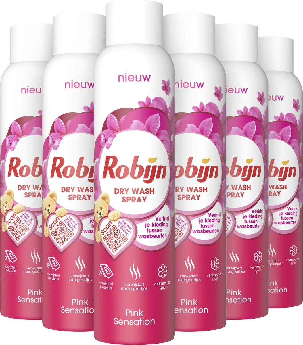 Robijn Pink Sensation Dry Wash Spray - 6 X 200 Ml - Voordeelverpakking 2 Robijn Pink Sensation Dry Wash Spray - 6 X 200 Ml - Voordeelverpakking - Afbeelding 2