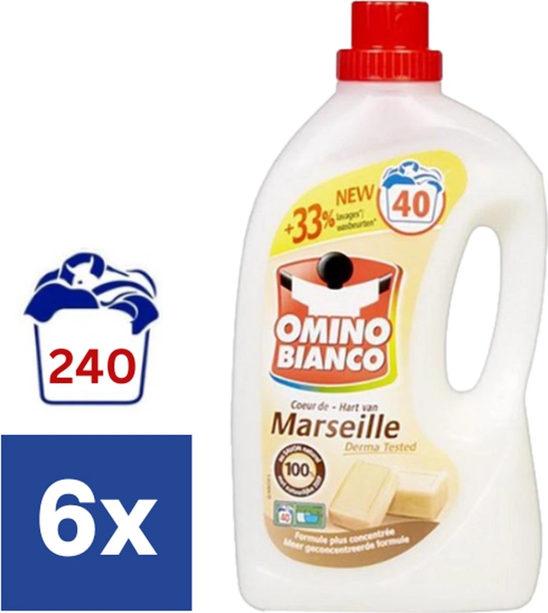 Omino Bianco Hart Van Marseille Vloeibaar Wasmiddel (Voordeelverpakking) - 6 X 2l (240 Wasbeurten) 1 Omino Bianco Hart Van Marseille Vloeibaar Wasmiddel (Voordeelverpakking) - 6 X 2l (240 Wasbeurten)