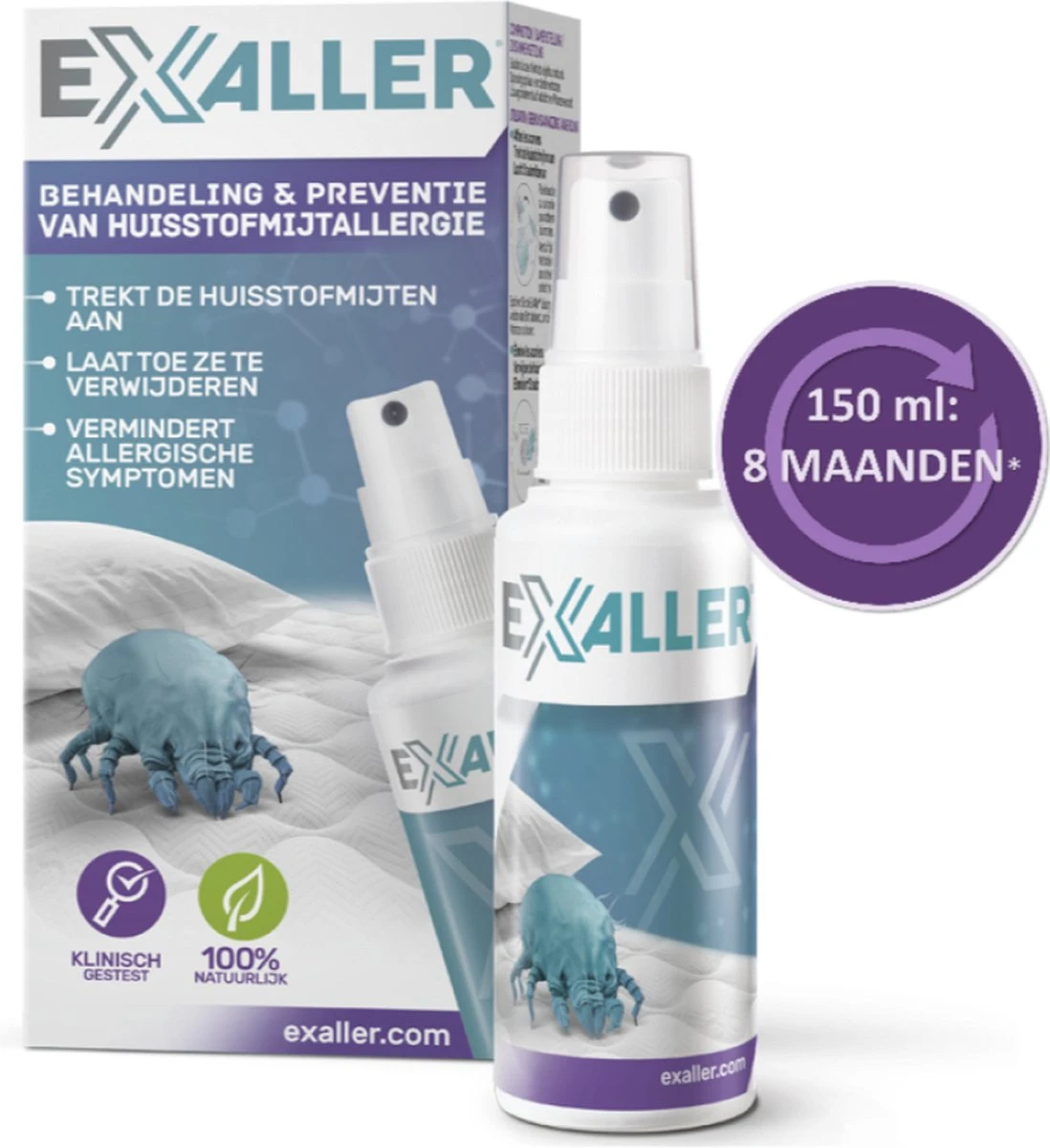 Exaller Anti Huisstofmijt Spray 150ml - 100% Natuurlijk Huismijt Bestrijder - Klinisch Getest - Behandeling En Preventie Van Huisstofmijtallergie 1 Exaller Anti Huisstofmijt Spray 150ml - 100% Natuurlijk Huismijt Bestrijder - Klinisch Getest - Behandeling En Preventie Van Huisstofmijtallergie