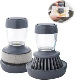 Afwasborstel Met Zeepdispenser – Met 3 Verschillende Opzet Stukken – Inclusief Houder – Grijs – Afwas Borstel Zeepreservoir – Zeep Handborstel – Doseerpomp – Afwasmiddel Dispenser – Navulbaar -Dagelijkse Benodigdheden Winkel 1107x1200 3