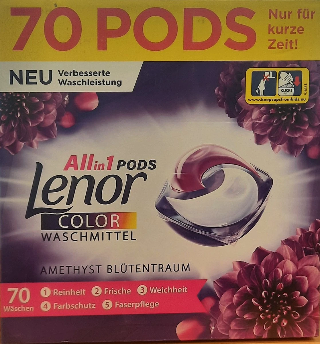 Lenor All In 1 Wasmiddel Pods Amethist & Bloemen Boeket - 70 Wasbeurten - Voordeelverpakking 1 Lenor All In 1 Wasmiddel Pods Amethist & Bloemen Boeket - 70 Wasbeurten - Voordeelverpakking