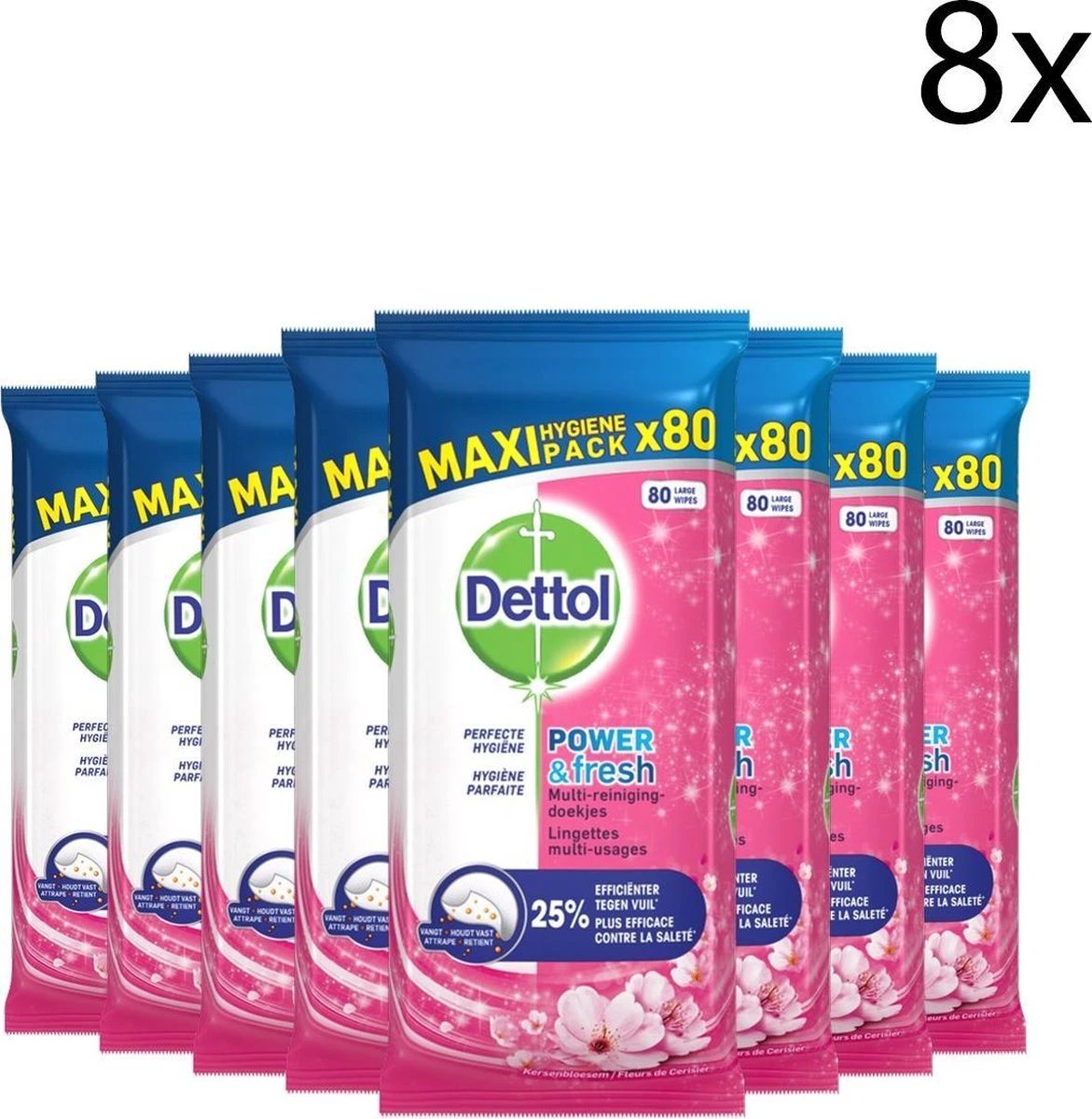 Dettol - Schoonmaakdoekjes - Power & Fresh - Kersenbloesem - 80 Stuks X8 1 Dettol - Schoonmaakdoekjes - Power & Fresh - Kersenbloesem - 80 Stuks X8