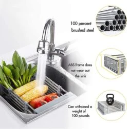 IBright Verstelbare Keukenrek - Gootsteen Mand - Afdruiprek – Vergiet – Verstelbaar In Lengte - Uitschuifbaar - RVS Grijs -Dagelijkse Benodigdheden Winkel 1174x1200 1