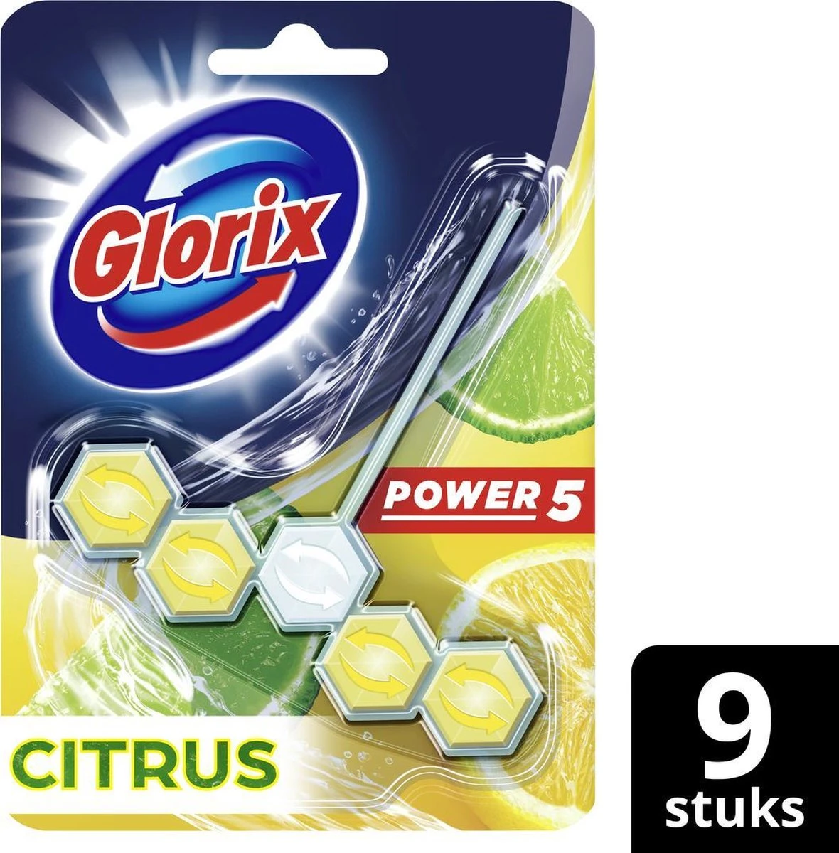Glorix Power 5 Toiletblokken - Citroen - 9 Stuks - Voordeelverpakking 3 Glorix Power 5 Toiletblokken - Citroen - 9 Stuks - Voordeelverpakking - Afbeelding 3