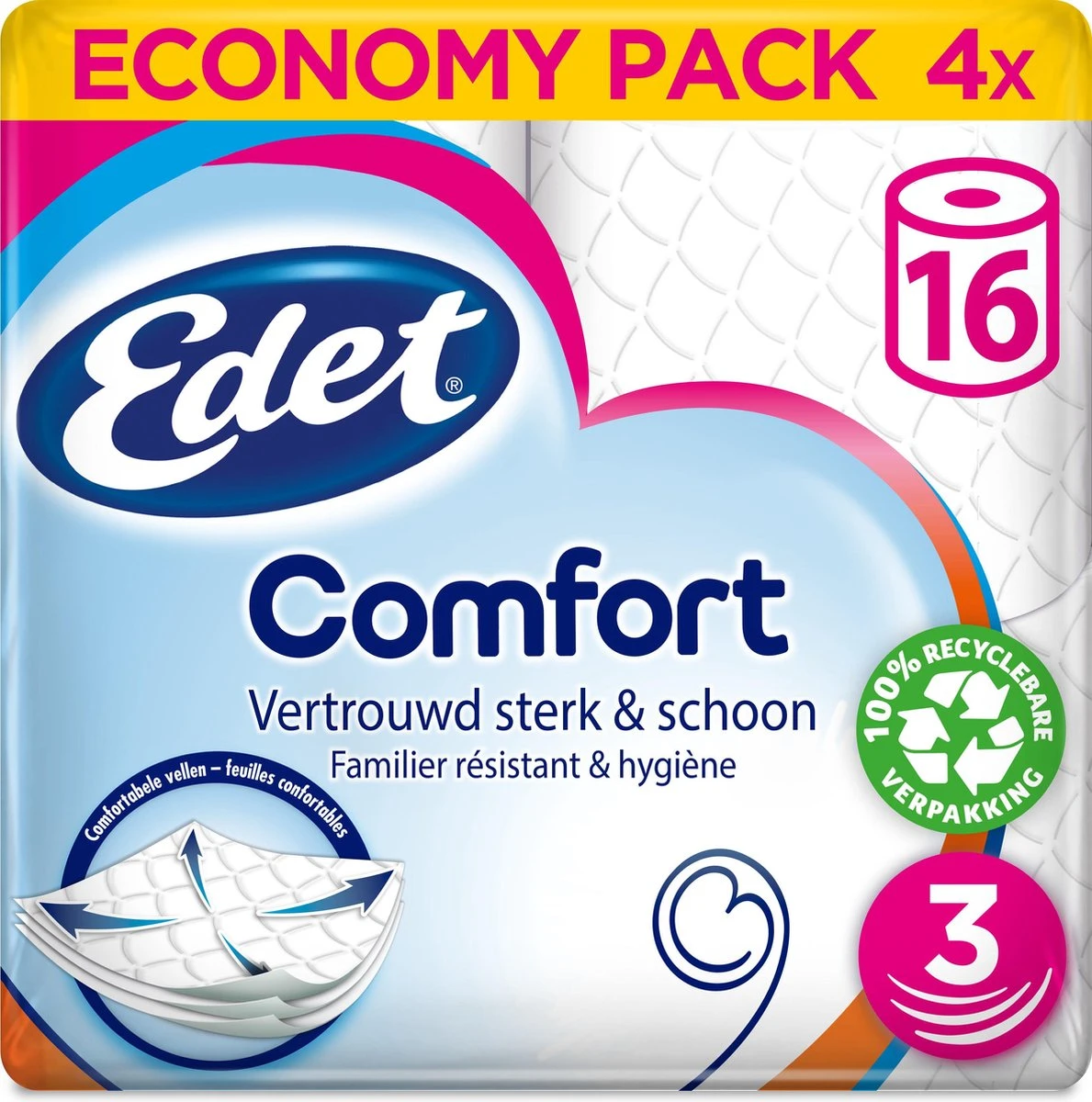 Edet Comfort - 3-laags Wc Papier - 64 Rollen 1 Edet Comfort - 3-laags Wc Papier - 64 Rollen