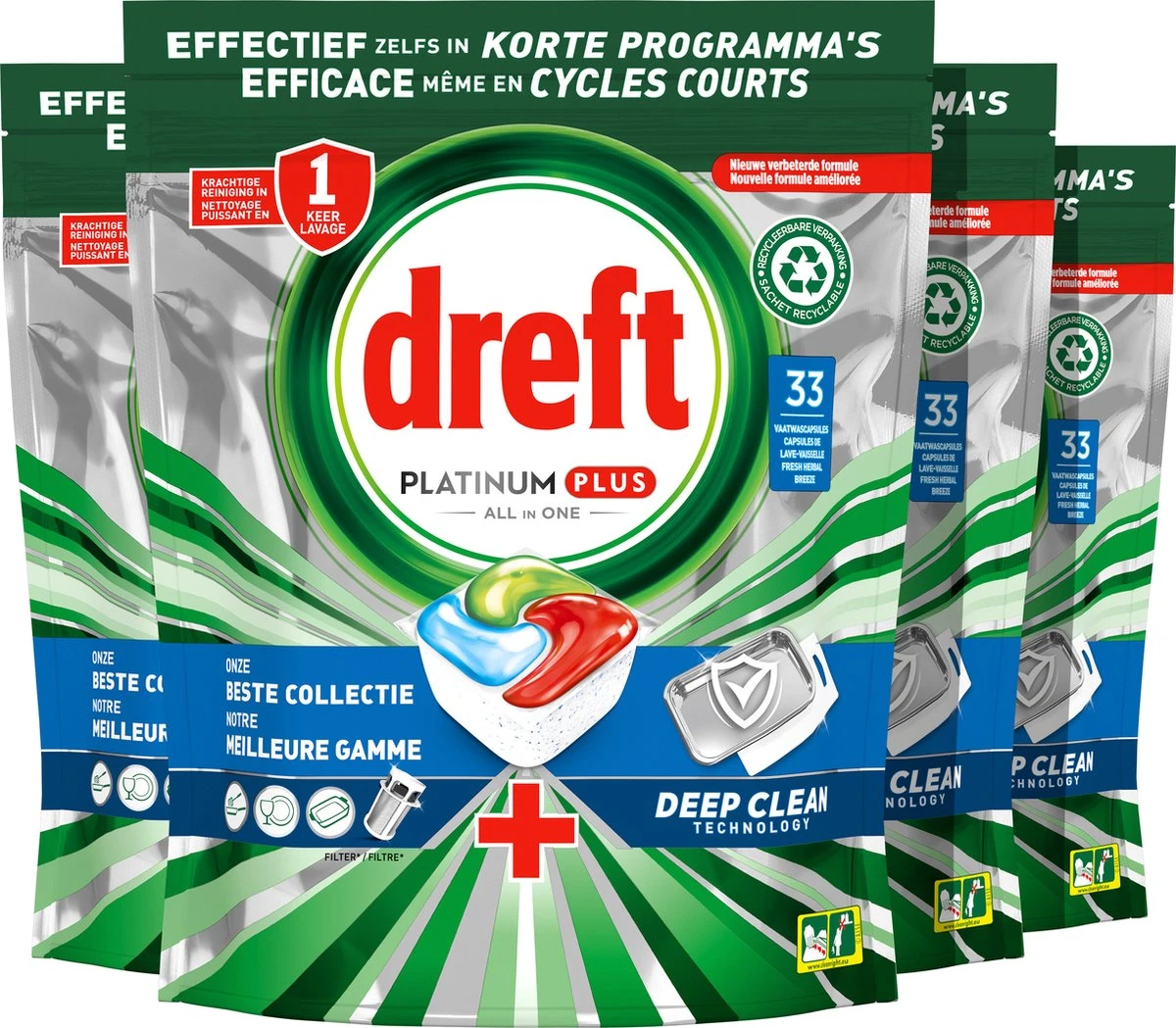Dreft Platinum Plus All In One Deep Clean - Vaatwastabletten - Voordeelverpakking 4 X 33 Stuks 1 Dreft Platinum Plus All In One Deep Clean - Vaatwastabletten - Voordeelverpakking 4 X 33 Stuks