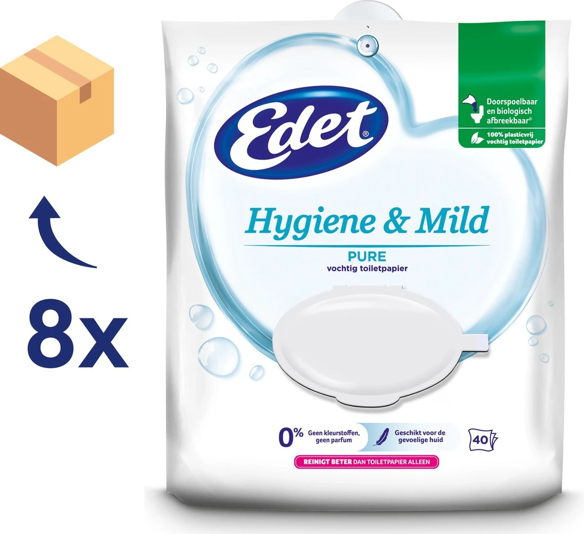 Edet Pure Vochtig Toiletpapier - 8 X 40 Stuks - Halfjaar Voorraad 2 Edet Pure Vochtig Toiletpapier - 8 X 40 Stuks - Halfjaar Voorraad - Afbeelding 2
