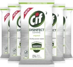 Cif Disinfect & Shine Wipes Doden 99,99% Van De Bacteriën Original Desinfecterende Schoonmaakdoekjes, Van 100% Biologisch Afbreekbaar Textiel 5 X 75 Doekjes -Dagelijkse Benodigdheden Winkel 1200x1111 2