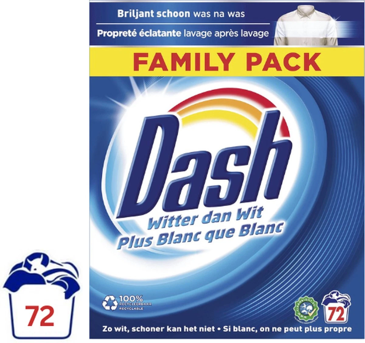 Dash Waspoeder Original Wit - Wasmiddel - 72 Wasbeurten - Voordeelverpakking 3 Dash Waspoeder Original Wit - Wasmiddel - 72 Wasbeurten - Voordeelverpakking - Afbeelding 3