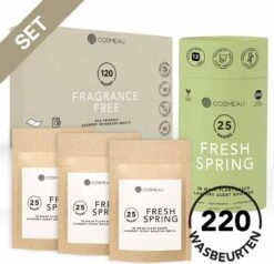 Cosmeau Wasmiddel + Geurbooster Combo Set Wasstrips 120 Wasbeurten Voordeel Geurparels - Geurbooster