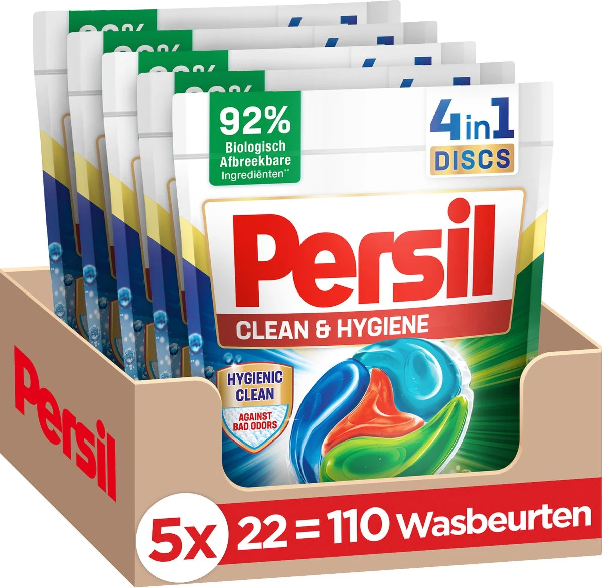 Persil® Persil 4in1 Discs Clean & Hygiene Wascapsules - Wasmiddel Capsules - Voordeelverpakking - 5 X 22 Wasbeurten 1 Persil® Persil 4in1 Discs Clean & Hygiene Wascapsules - Wasmiddel Capsules - Voordeelverpakking - 5 X 22 Wasbeurten