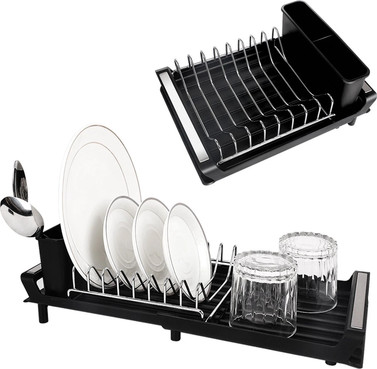 MIRI Afdruiprek – Afwasrek – Uitschuifbaar – Met Lekbak In Gootsteen – Afwas – Roestvrij Staal – Zwart 4 MIRI Afdruiprek – Afwasrek – Uitschuifbaar – Met Lekbak In Gootsteen – Afwas – Roestvrij Staal – Zwart - Afbeelding 4