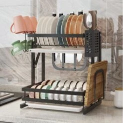 Doogo® Afdruiprek Met Lekbak 2 Laags – Inklapbaar - Muur Hangen Mogelijke - Afwasrek – Met 2 Lekbakken – Extra Accessories Voor Servies En Snijplanken - RVS -Dagelijkse Benodigdheden Winkel 1200x1195 7