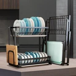 Doogo® Afdruiprek Met Lekbak 2 Laags – Inklapbaar - Muur Hangen Mogelijke - Afwasrek – Met 2 Lekbakken – Extra Accessories Voor Servies En Snijplanken - RVS -Dagelijkse Benodigdheden Winkel 1200x1197 32