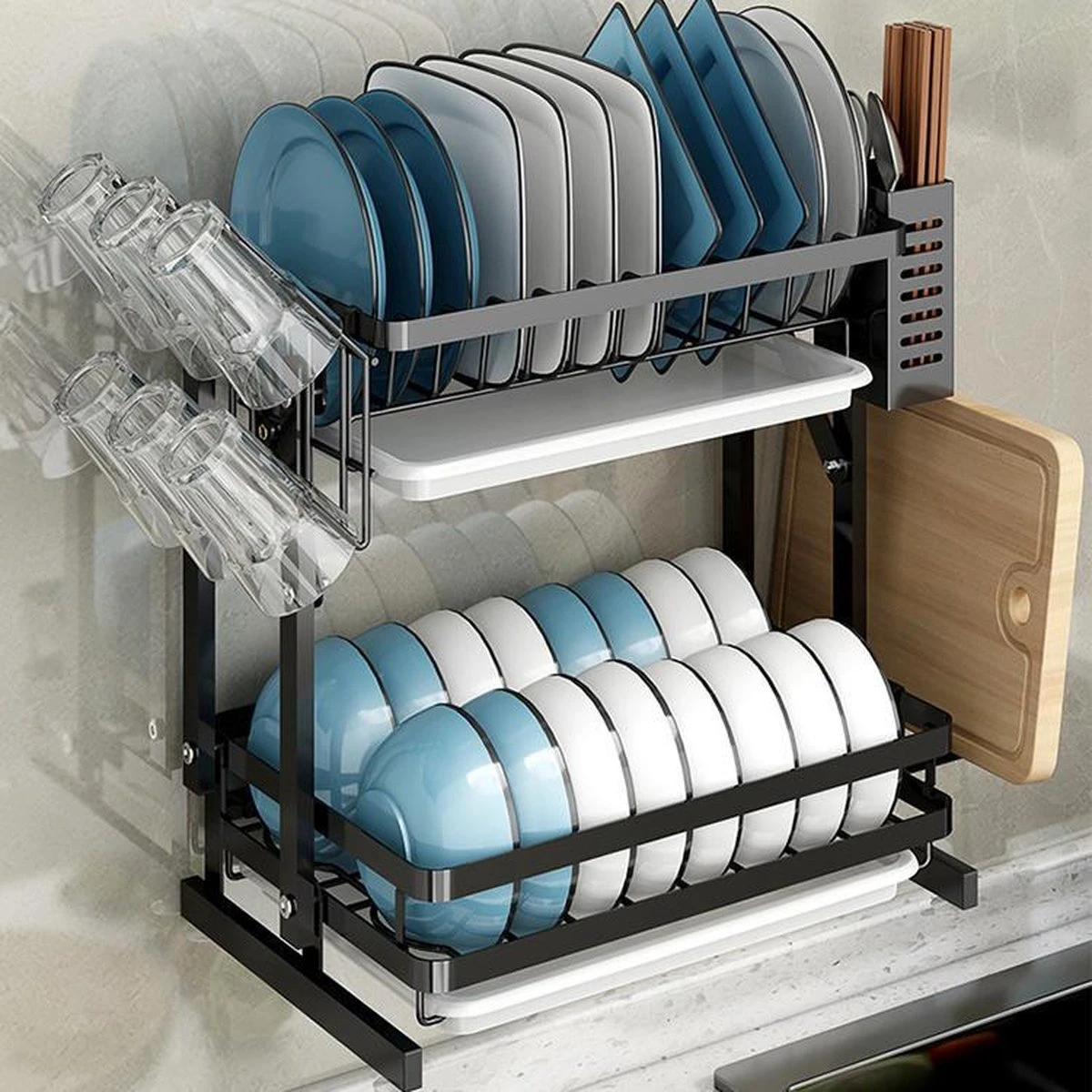 TammaT - Afdruiprek Met Lekbak 2 Laags – Inklapbaar - Afwasrek – Met 2 Lekbakken – Extra Accessories Voor Servies En Snijplanken - RVS - 38x35x26,5cm 7 TammaT - Afdruiprek Met Lekbak 2 Laags – Inklapbaar - Afwasrek – Met 2 Lekbakken – Extra Accessories Voor Servies En Snijplanken - RVS - 38x35x26,5cm - Afbeelding 7