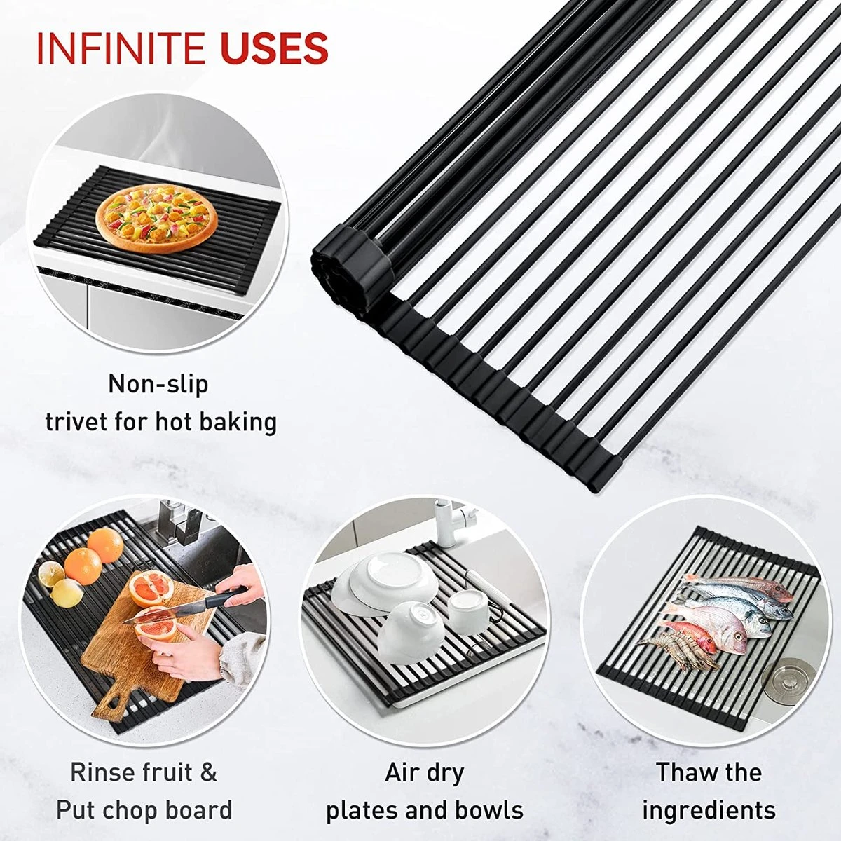 BOTC Afdruiprek - Verstelbaar - Afdruipmat Voor Afwas - Pannenonderzetter - Opvouwbaar 8 BOTC Afdruiprek - Verstelbaar - Afdruipmat Voor Afwas - Pannenonderzetter - Opvouwbaar - Afbeelding 8