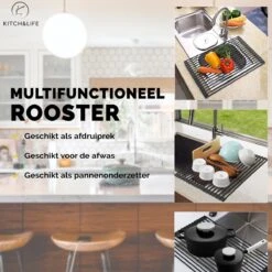 Kitch&Life Afdruiprek Oprolbaar - Mat Zwart - Pannenonderzetter - Afdruipmat - Keukenrek 3-in-1 -Dagelijkse Benodigdheden Winkel 1200x1200 1704