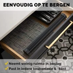 Kitch&Life Afdruiprek Oprolbaar - Mat Zwart - Pannenonderzetter - Afdruipmat - Keukenrek 3-in-1 -Dagelijkse Benodigdheden Winkel 1200x1200 1707