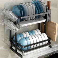 Doogo® Afdruiprek Met Lekbak 2 Laags – Inklapbaar - Muur Hangen Mogelijke - Afwasrek – Met 2 Lekbakken – Extra Accessories Voor Servies En Snijplanken - RVS -Dagelijkse Benodigdheden Winkel 1200x1200 1718