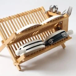 Merkloos Decopatent® Afdruiprek Voor Afwas - Bamboe - Hout - Inklapbaar Afdruiprek - Afwasrekje Inclusief Bestekhouder - Afwas Druiprek -Dagelijkse Benodigdheden Winkel 1200x1200 1747