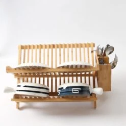 Merkloos Decopatent® Afdruiprek Voor Afwas - Bamboe - Hout - Inklapbaar Afdruiprek - Afwasrekje Inclusief Bestekhouder - Afwas Druiprek -Dagelijkse Benodigdheden Winkel 1200x1200 1748