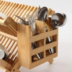 Merkloos Decopatent® Afdruiprek Voor Afwas - Bamboe - Hout - Inklapbaar Afdruiprek - Afwasrekje Inclusief Bestekhouder - Afwas Druiprek -Dagelijkse Benodigdheden Winkel 1200x1200 1749