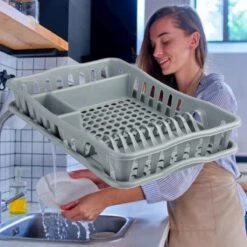 Merkloos Decopatent® Afdruiprek Voor Afwas - Afdruiprekje Met Lekbak - Kunststof Afdruipmat - Afwassen Borden & Bestek - 32.5x49x9 - Grijs -Dagelijkse Benodigdheden Winkel 1200x1200 1764