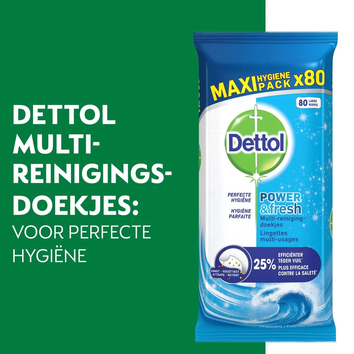 Dettol - Power & Fresh - Schoonmaakdoekjes - Oceaanfris - 4 X 80 Doekjes 2 Dettol - Power & Fresh - Schoonmaakdoekjes - Oceaanfris - 4 X 80 Doekjes - Afbeelding 2