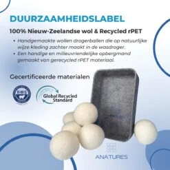 ANATURES Wollen XL Drogerballen 6 Stuks In Opbergmand – Herbruikbare Droogballen Wasdroger – Nieuw Zeelands RWS Schaapswol - Wasdrogerballen Duurzaam – Natuurlijke Wasverzachter -Dagelijkse Benodigdheden Winkel 1200x1200 76
