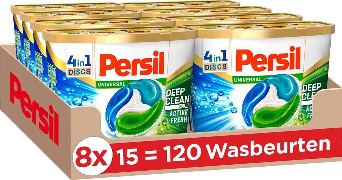 Persil® Persil 4in1 Discs Universal Wascapsules - Wasmiddel Capsules - Voordeelverpakking - 8 X 15 Wasbeurten 1 Persil® Persil 4in1 Discs Universal Wascapsules - Wasmiddel Capsules - Voordeelverpakking - 8 X 15 Wasbeurten