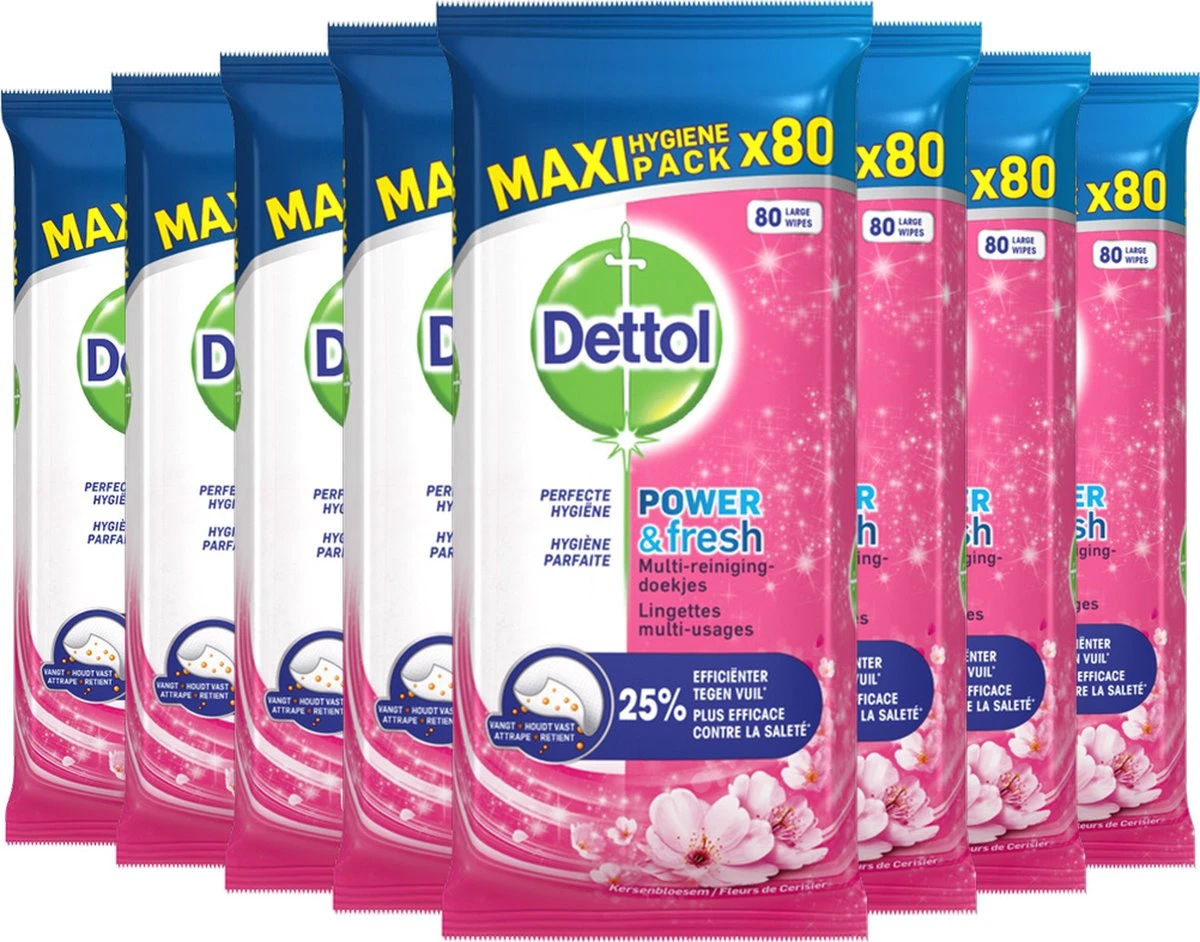 Dettol - Schoonmaakdoekjes - Power & Fresh - Kersenbloesem - 80 Stuks X8 5 Dettol - Schoonmaakdoekjes - Power & Fresh - Kersenbloesem - 80 Stuks X8 - Afbeelding 5