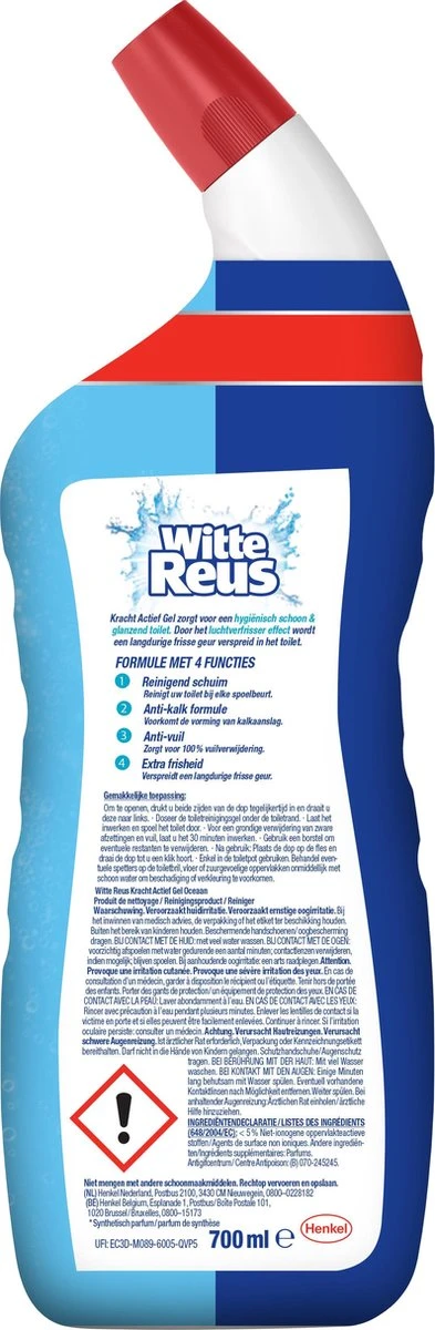Witte Reus Toiletreiniger - Kracht Actief Gel Oceaan - Voordeelverpakking 10 X 700ml 7 Witte Reus Toiletreiniger - Kracht Actief Gel Oceaan - Voordeelverpakking 10 X 700ml - Afbeelding 7