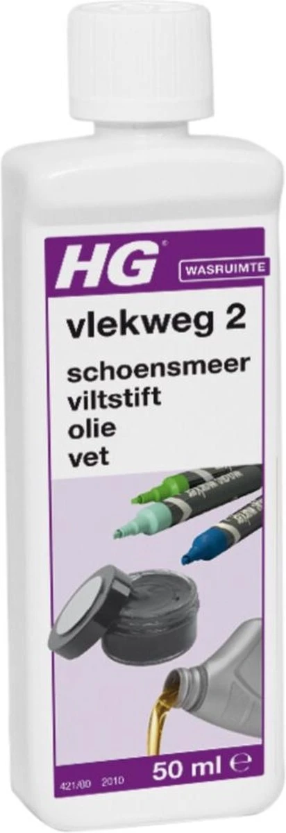 HG Vlekweg 2 - 50ml - Voor O.a. Vlekken Van Viltstift, Vet, Olie & Schoensmeer 1 HG Vlekweg 2 - 50ml - Voor O.a. Vlekken Van Viltstift, Vet, Olie & Schoensmeer