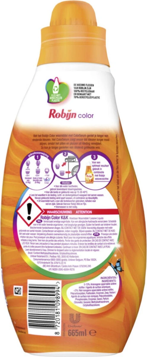 Robijn Klein & Krachtig Color Vloeibaar Wasmiddel - 8 X 19 Wasbeurten - Voordeelverpakking 2 Robijn Klein & Krachtig Color Vloeibaar Wasmiddel - 8 X 19 Wasbeurten - Voordeelverpakking - Afbeelding 2