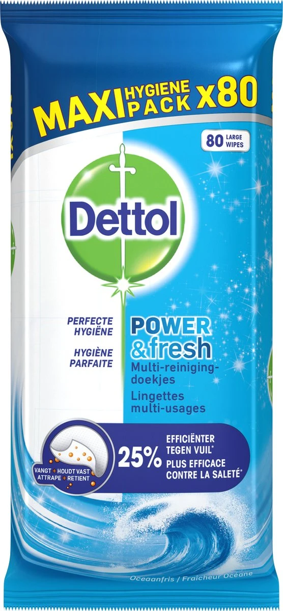 Dettol - Power & Fresh - Schoonmaakdoekjes - Oceaanfris - 4 X 80 Doekjes 5 Dettol - Power & Fresh - Schoonmaakdoekjes - Oceaanfris - 4 X 80 Doekjes - Afbeelding 5