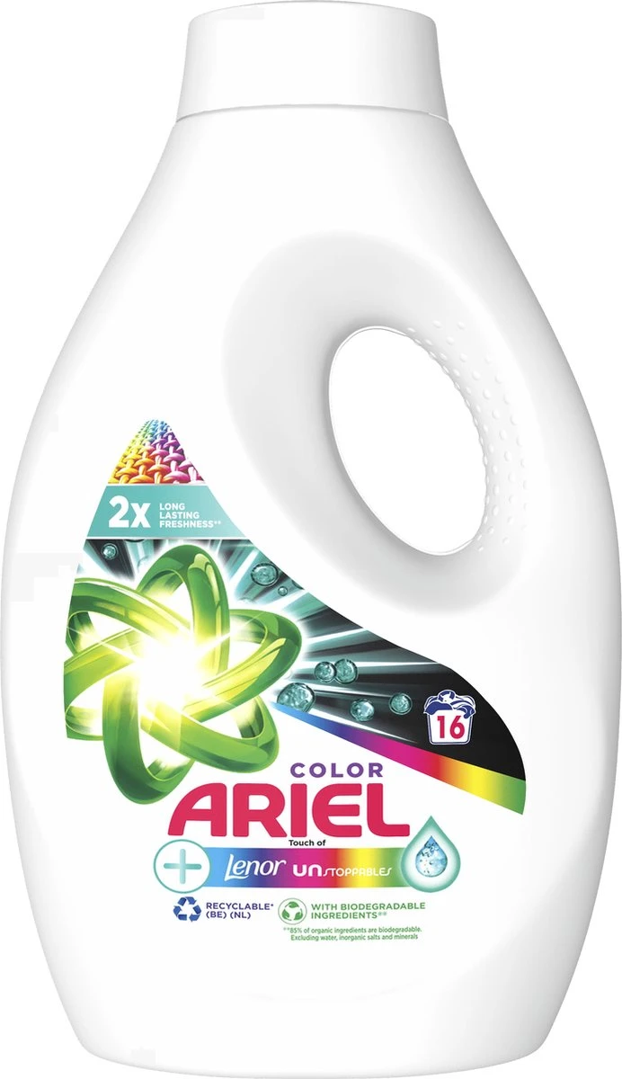 Ariel Vloeibaar Wasmiddel +Touch Van Lenor Unstoppables - Kleur - Voordeelverpakking 4 X 16 Wasbeurten 5 Ariel Vloeibaar Wasmiddel +Touch Van Lenor Unstoppables - Kleur - Voordeelverpakking 4 X 16 Wasbeurten - Afbeelding 5