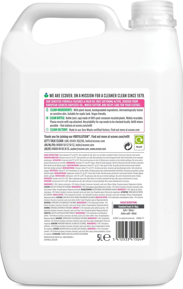 Ecover Wasverzachter - Appelbloesem & Amandel - 5L 3 Ecover Wasverzachter - Appelbloesem & Amandel - 5L - Afbeelding 3