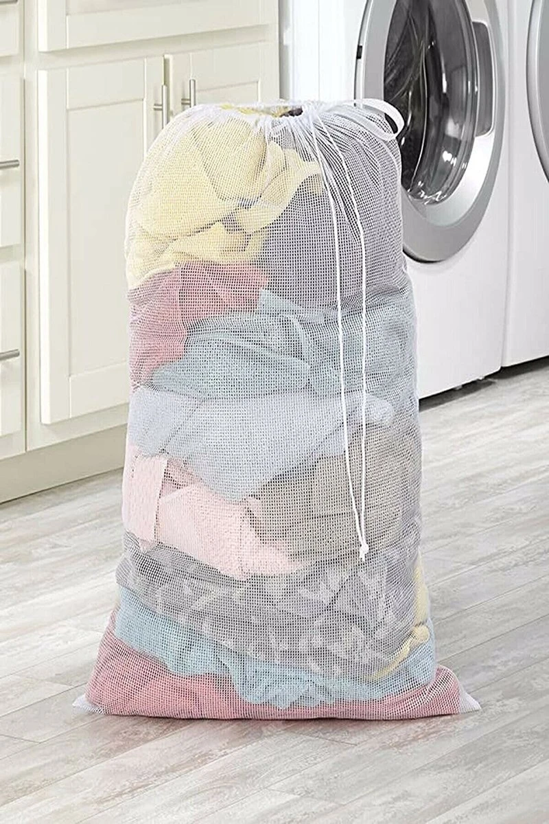 Wasnet Waszak - Groot - XL - 60 X 80 CM - Wit - Treksysteem - Trekbandsluiting - Polyester - Laundry Bag 2 Wasnet Waszak - Groot - XL - 60 X 80 CM - Wit - Treksysteem - Trekbandsluiting - Polyester - Laundry Bag - Afbeelding 2