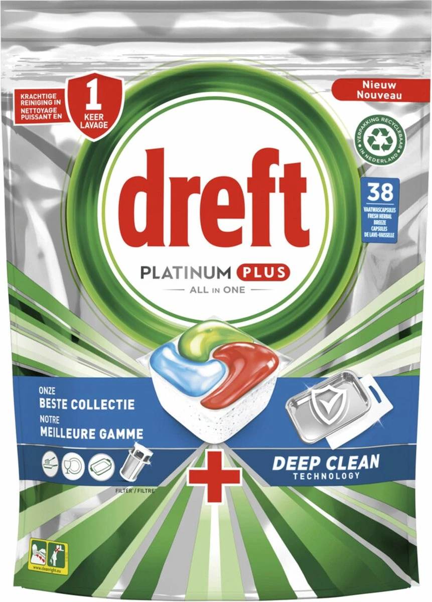 Dreft Platinum Plus All In One Vaatwastabletten - Deep Clean - Voordeelverpakking 4 X 38 Stuks 3 Dreft Platinum Plus All In One Vaatwastabletten - Deep Clean - Voordeelverpakking 4 X 38 Stuks - Afbeelding 3