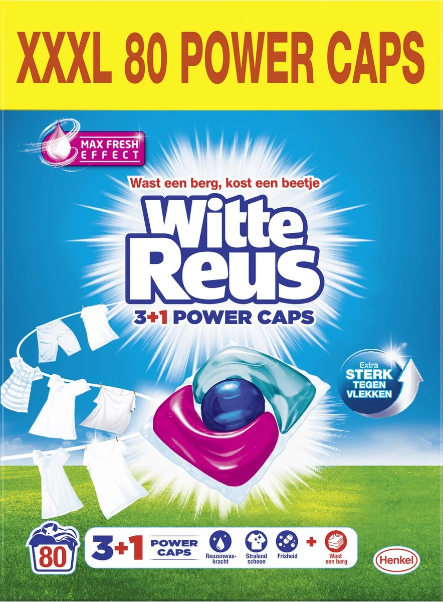 Witte Reus Power Caps Wascapsules - Wasmiddel Capsules - Voordeelverpakking - 2x40 Wasbeurten 1 Witte Reus Power Caps Wascapsules - Wasmiddel Capsules - Voordeelverpakking - 2x40 Wasbeurten