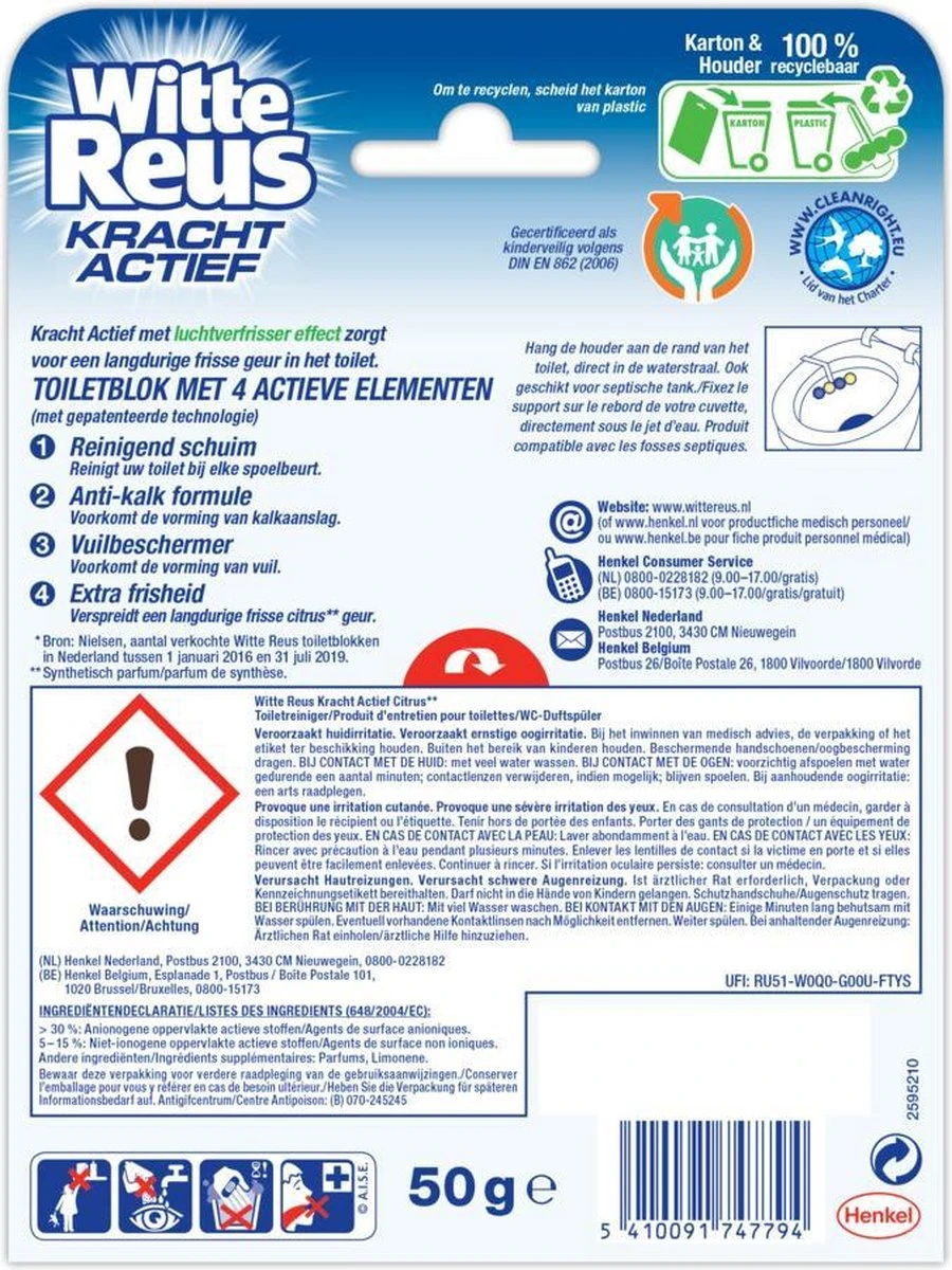 Witte Reus Kracht Actief Toiletblok - Citrus - WC Blokjes Voordeelverpakking - 10 Stuks 14 Witte Reus Kracht Actief Toiletblok - Citrus - WC Blokjes Voordeelverpakking - 10 Stuks - Afbeelding 14